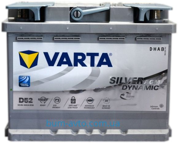VARTA 60Ah-12v VARTA Silver Dynamic AGM D52 (242х175х190),R,EN680